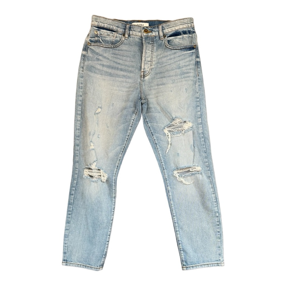 Pistola Nico High Rise Mom Distressed Jeans All button fly and stretch Denim